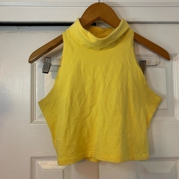 American Apparel Yellow Turtle Neck Crop Top Small - Picture 2 of 5